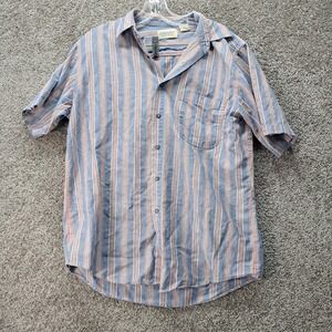 St Johns Bay Mens Short Sleeve Button Down Shirt Blue Red Striped Cotton M